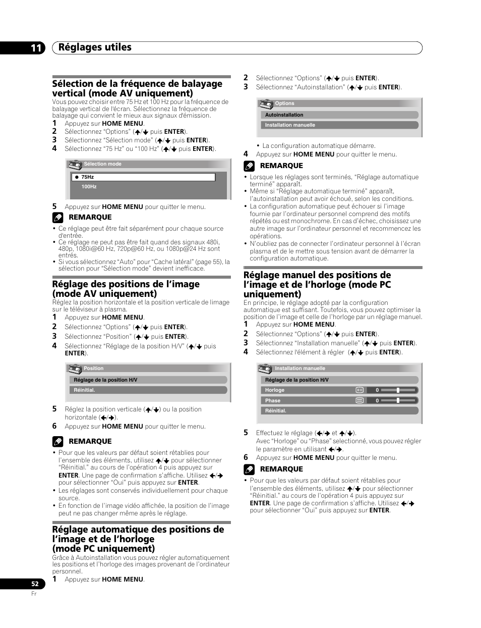 11 réglages utiles, Réglages utiles 11 réglages utiles | Pioneer PDP-507XD User Manual | Page 124 / 219