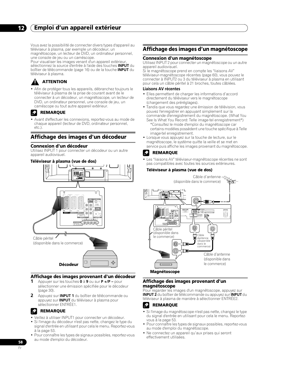 12 emploi d’un appareil extérieur, Affichage des images d'un décodeur, Affichage des images d’un magnétoscope | Pioneer PDP-507XD User Manual | Page 130 / 219