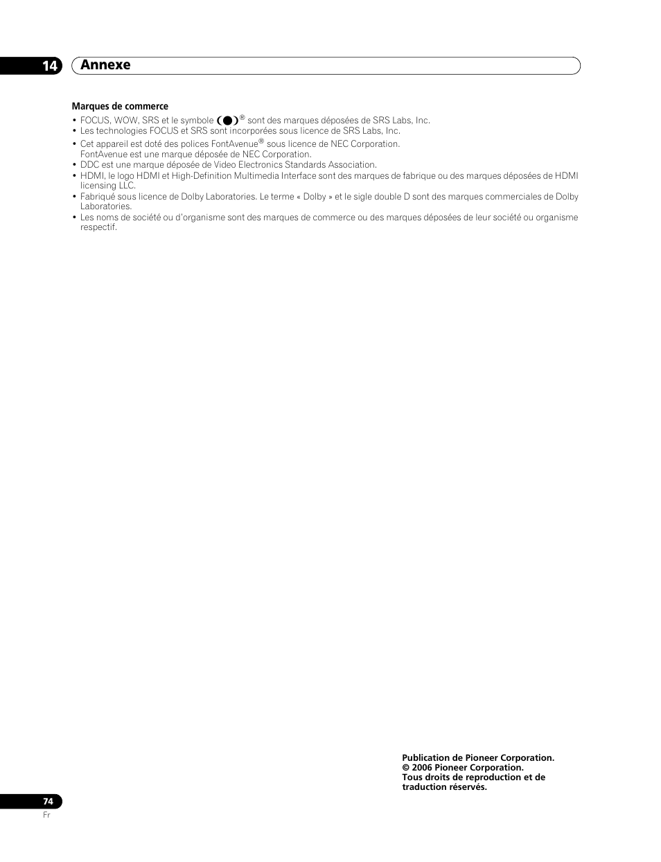 Annexe 14 | Pioneer PDP-507XD User Manual | Page 146 / 219