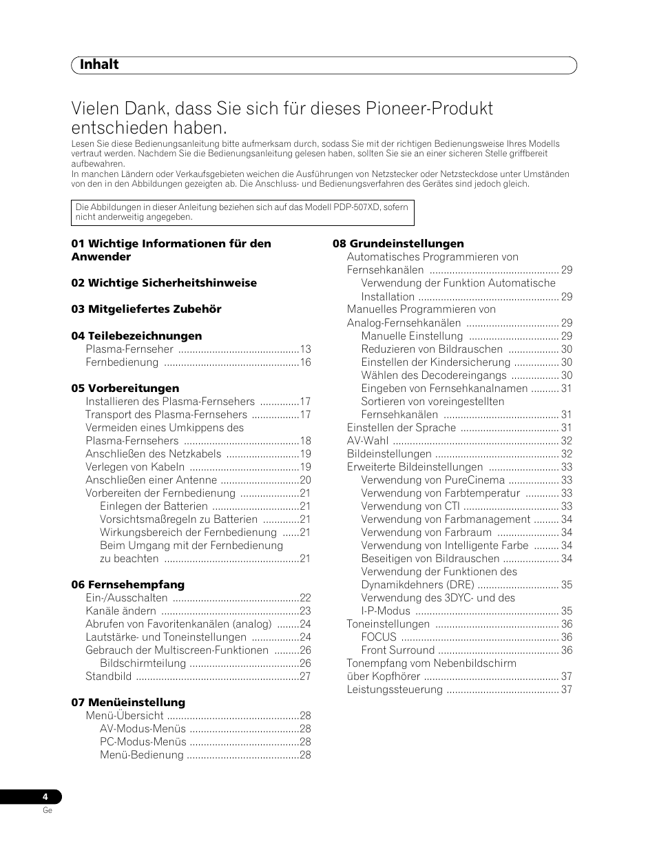 Inhalt | Pioneer PDP-507XD User Manual | Page 148 / 219