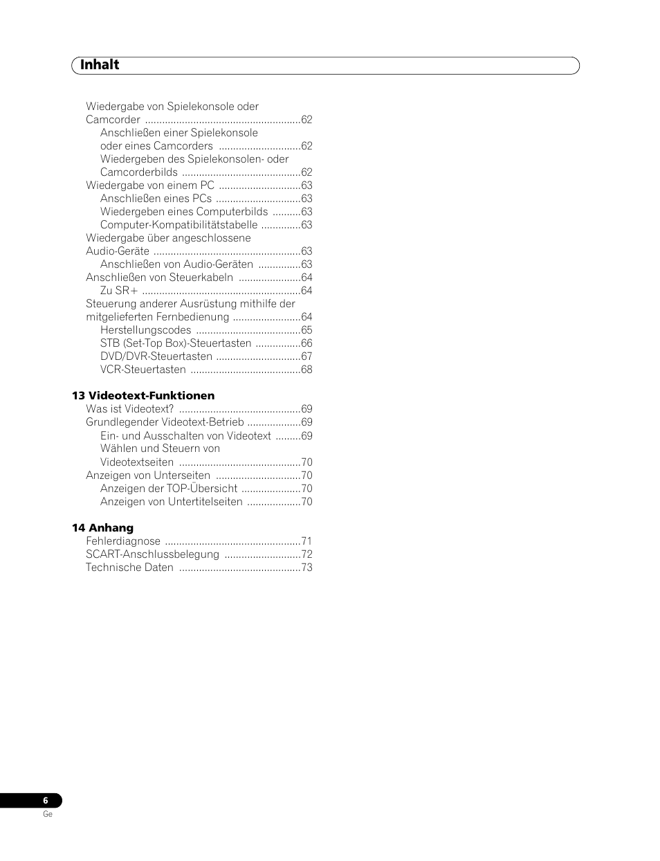 Inhalt | Pioneer PDP-507XD User Manual | Page 150 / 219