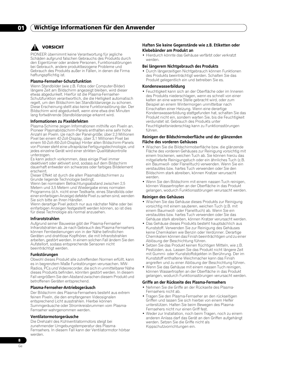 Wichtige informationen für den anwender 01 | Pioneer PDP-507XD User Manual | Page 152 / 219