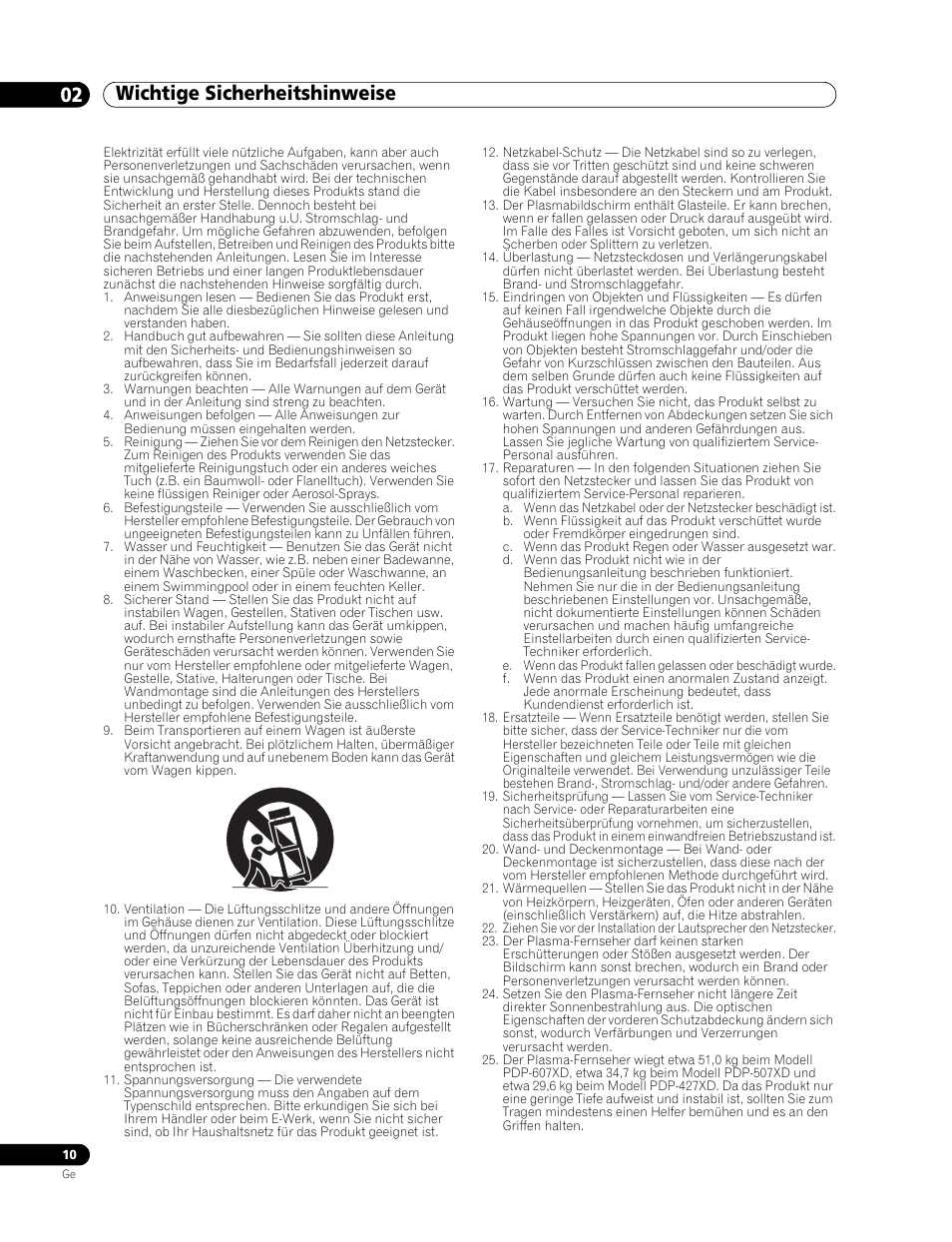 02 wichtige sicherheitshinweise | Pioneer PDP-507XD User Manual | Page 154 / 219
