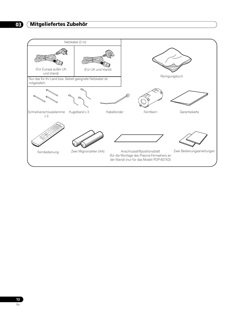 03 mitgeliefertes zubehör, Mitgeliefertes zubehör 03 mitgeliefertes zubehör | Pioneer PDP-507XD User Manual | Page 156 / 219