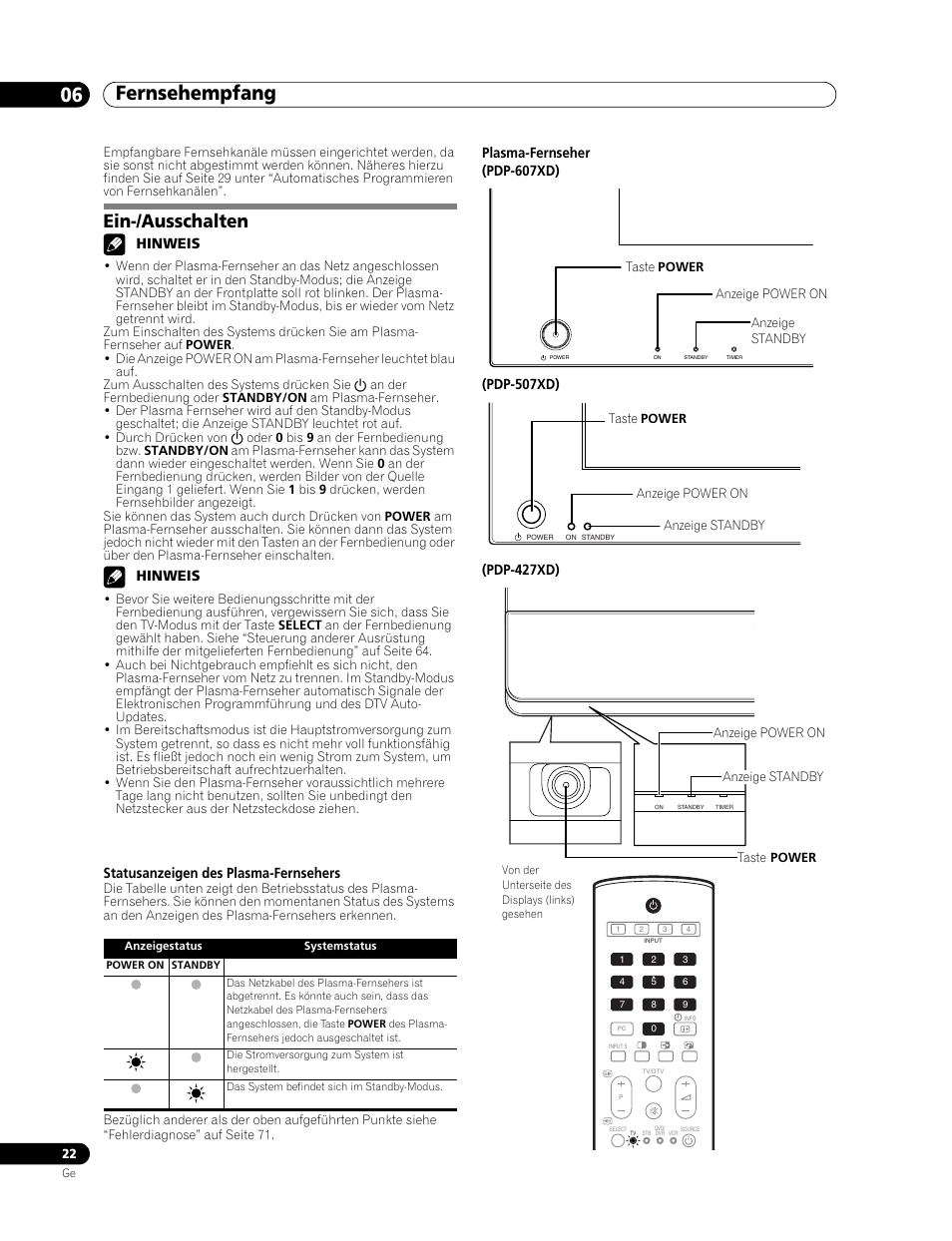 06 fernsehempfang, Ein-/ausschalten, Fernsehempfang 06 fernsehempfang | Pioneer PDP-507XD User Manual | Page 166 / 219