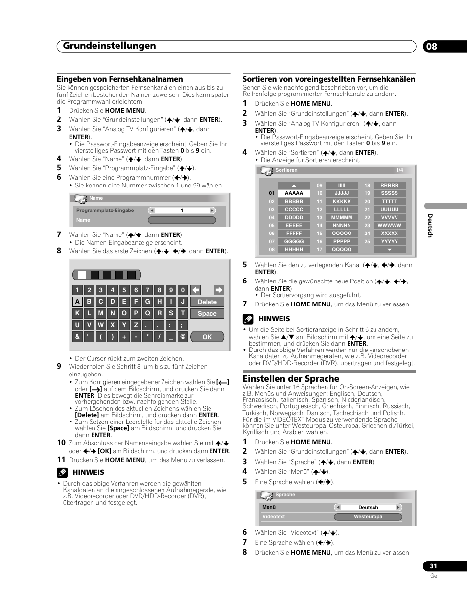 Einstellen der sprache, Grundeinstellungen 08 | Pioneer PDP-507XD User Manual | Page 175 / 219