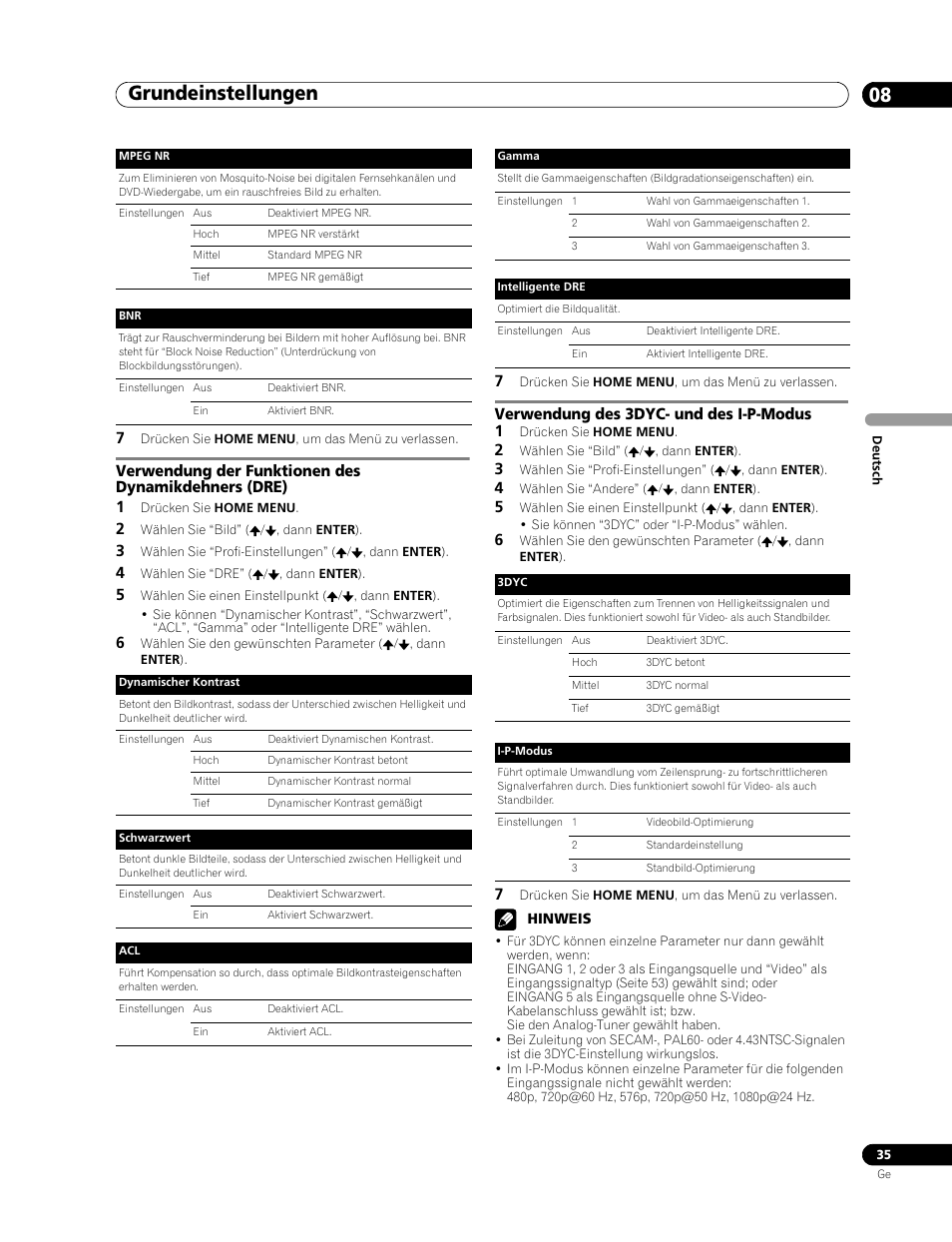 Grundeinstellungen 08, Verwendung des 3dyc- und des i-p-modus 1 | Pioneer PDP-507XD User Manual | Page 179 / 219