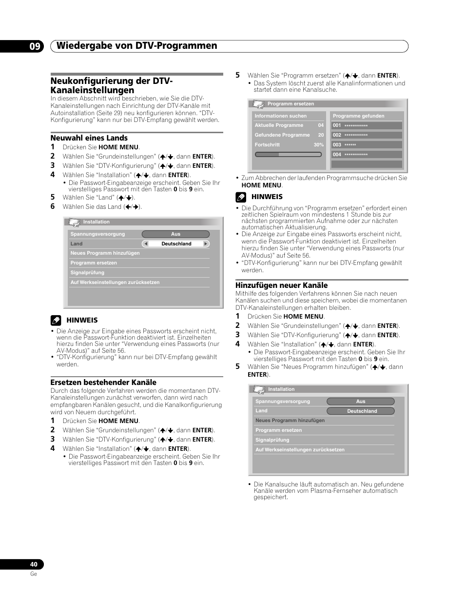 Neukonfigurierung der dtv-kanaleinstellungen, Wiedergabe von dtv-programmen 09, Neukonfigurierung der dtv- kanaleinstellungen | Pioneer PDP-507XD User Manual | Page 184 / 219