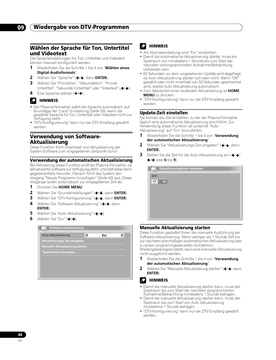 Wiedergabe von dtv-programmen 09, Verwendung von software- aktualisierung | Pioneer PDP-507XD User Manual | Page 188 / 219