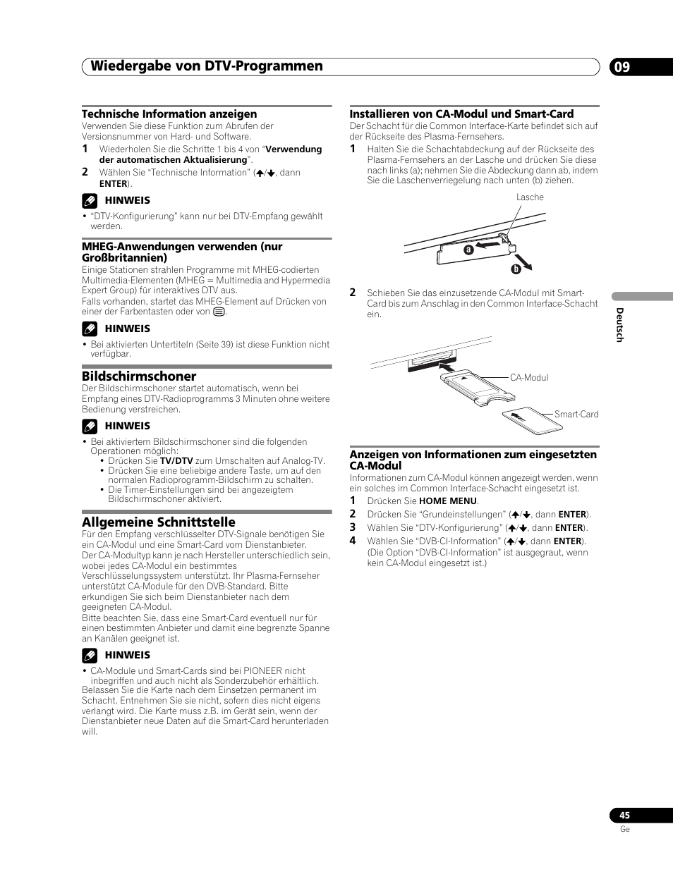 Bildschirmschoner allgemeine schnittstelle, Wiedergabe von dtv-programmen 09, Bildschirmschoner | Allgemeine schnittstelle | Pioneer PDP-507XD User Manual | Page 189 / 219