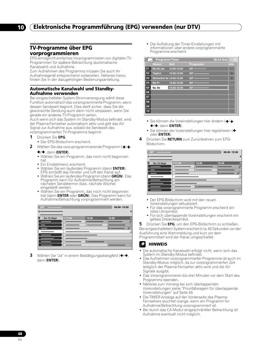 Tv-programme über epg vorprogrammieren | Pioneer PDP-507XD User Manual | Page 192 / 219