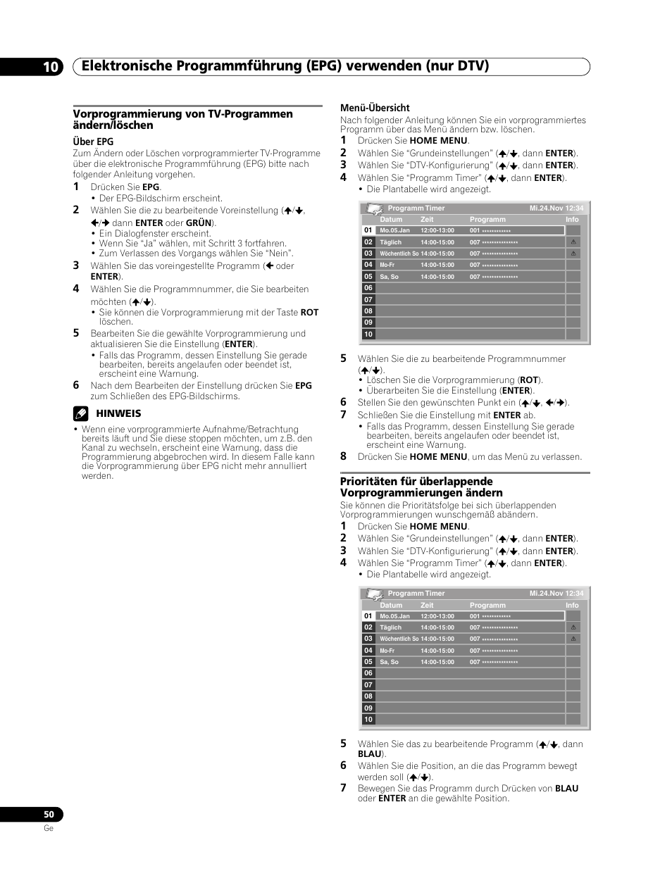 Vorprogrammierung von tv-programmen ändern/löschen | Pioneer PDP-507XD User Manual | Page 194 / 219