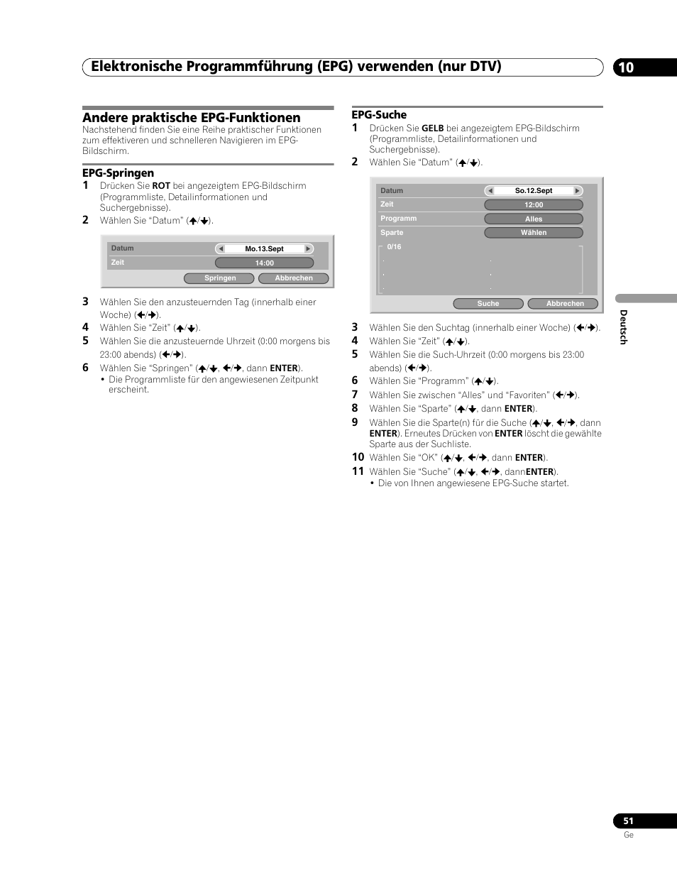 Andere praktische epg-funktionen, Epg-springen epg-suche | Pioneer PDP-507XD User Manual | Page 195 / 219