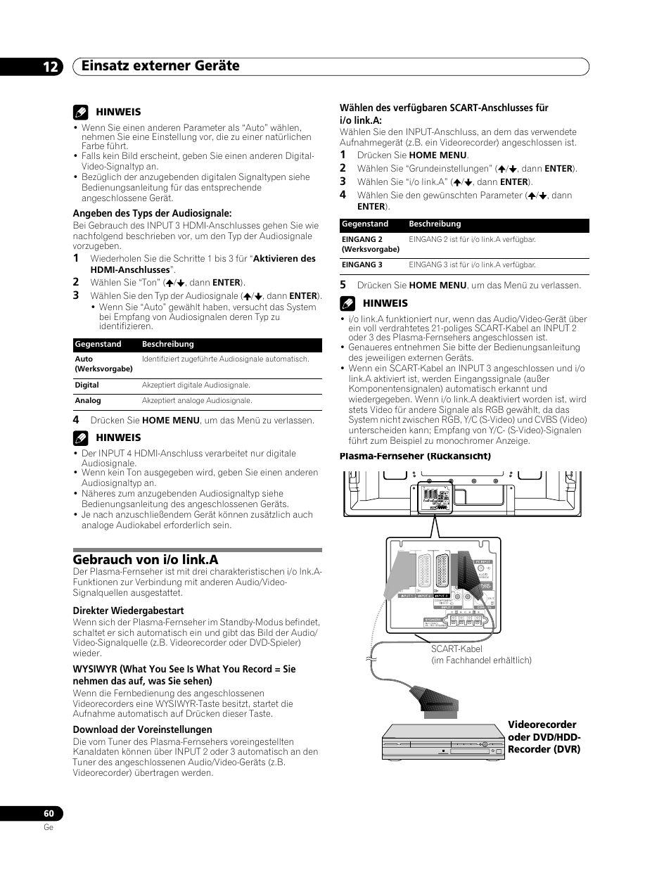 Gebrauch von i/o link.a, Einsatz externer geräte 12 | Pioneer PDP-507XD User Manual | Page 204 / 219