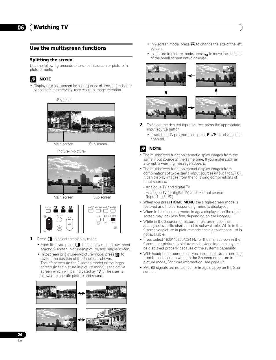 Use the multiscreen functions, Splitting the screen, Watching tv 06 | Pioneer PDP-507XD User Manual | Page 26 / 219