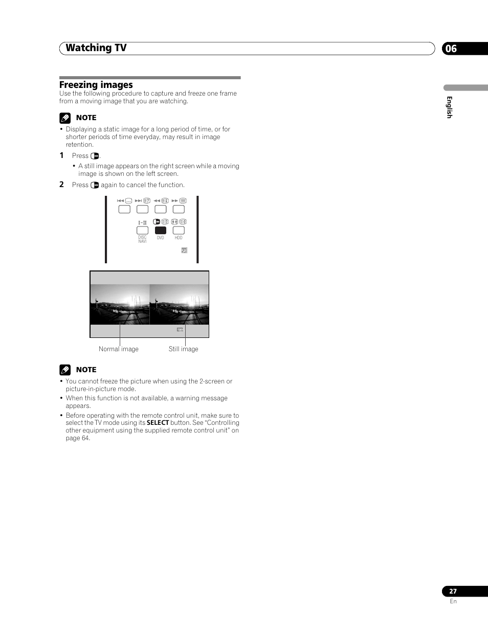 Freezing images, Watching tv 06 | Pioneer PDP-507XD User Manual | Page 27 / 219