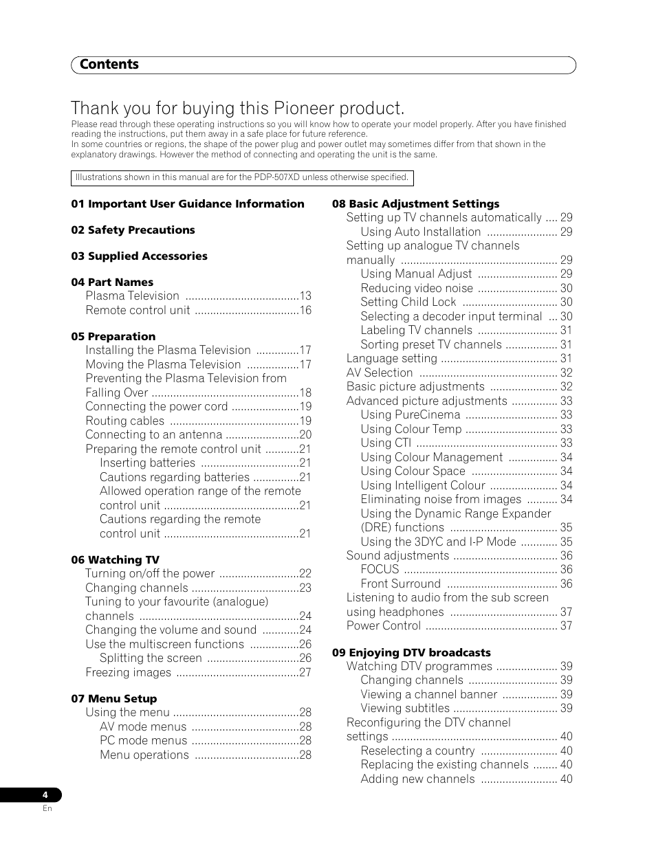 Pioneer PDP-507XD User Manual | Page 4 / 219