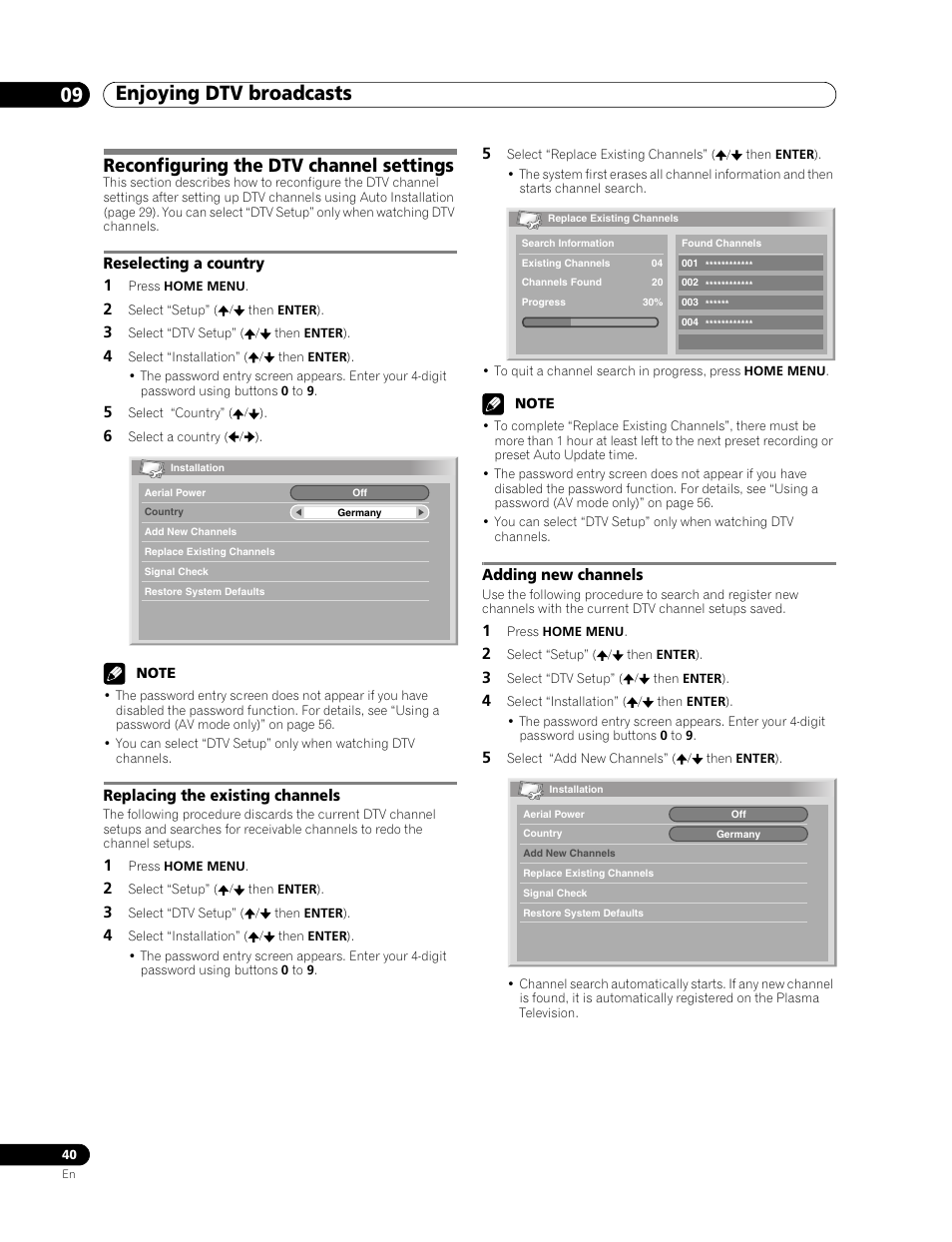 Reconfiguring the dtv channel settings, Enjoying dtv broadcasts 09 | Pioneer PDP-507XD User Manual | Page 40 / 219
