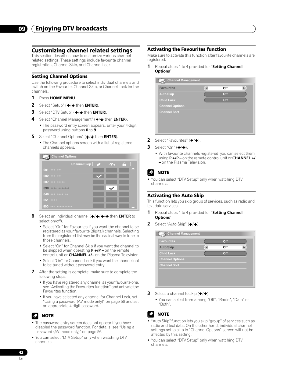 Customizing channel related settings, Enjoying dtv broadcasts 09 | Pioneer PDP-507XD User Manual | Page 42 / 219