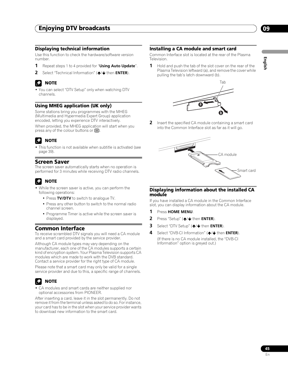 Screen saver, Common interface, Screen saver common interface | Enjoying dtv broadcasts 09 | Pioneer PDP-507XD User Manual | Page 45 / 219
