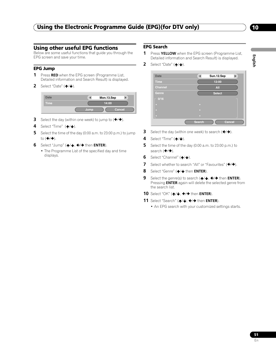 Using other useful epg functions, Epg jump epg search | Pioneer PDP-507XD User Manual | Page 51 / 219