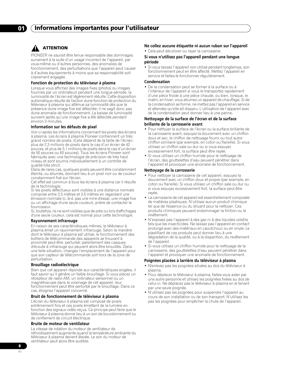 Informations importantes pour l’utilisateur 01 | Pioneer PDP-507XD User Manual | Page 80 / 219