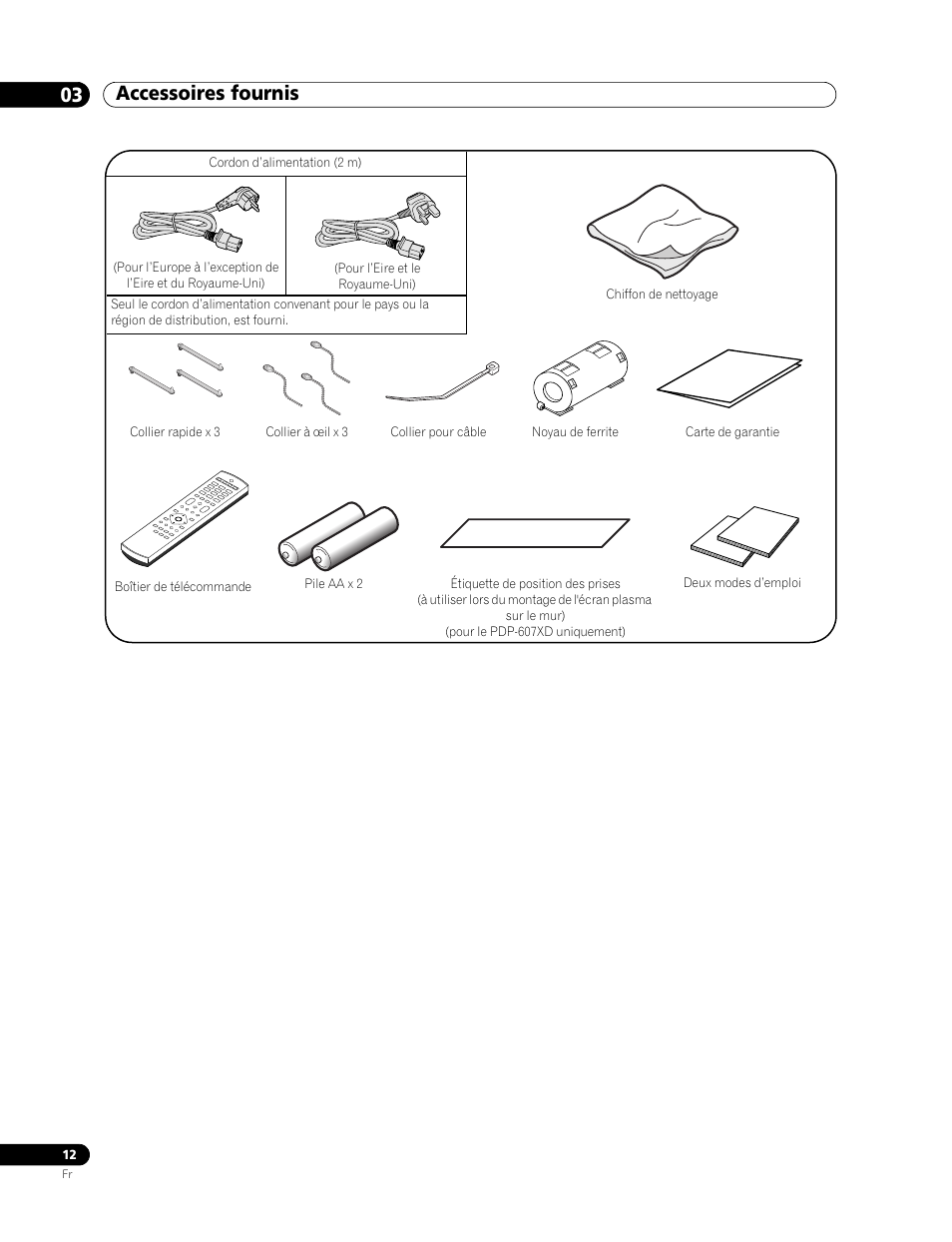 03 accessoires fournis, Accessoires fournis 03 accessoires fournis | Pioneer PDP-507XD User Manual | Page 84 / 219