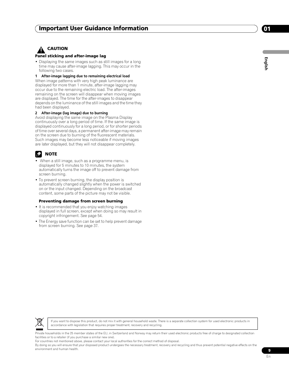 Important user guidance information 01 | Pioneer PDP-507XD User Manual | Page 9 / 219