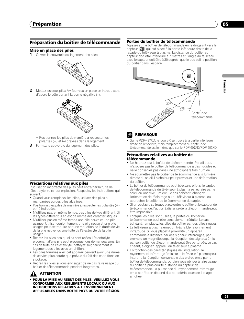 Préparation du boîtier de télécommande, Préparation 05 | Pioneer PDP-507XD User Manual | Page 93 / 219