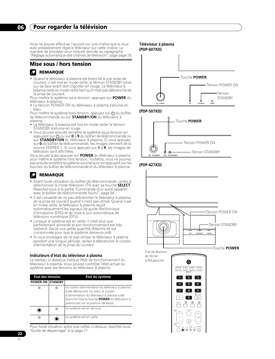 06 pour regarder la télévision, Mise sous / hors tension | Pioneer PDP-507XD User Manual | Page 94 / 219