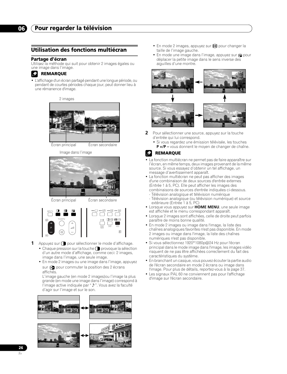 Utilisation des fonctions multiécran, Partage d’écran, Pour regarder la télévision 06 | Pioneer PDP-507XD User Manual | Page 98 / 219