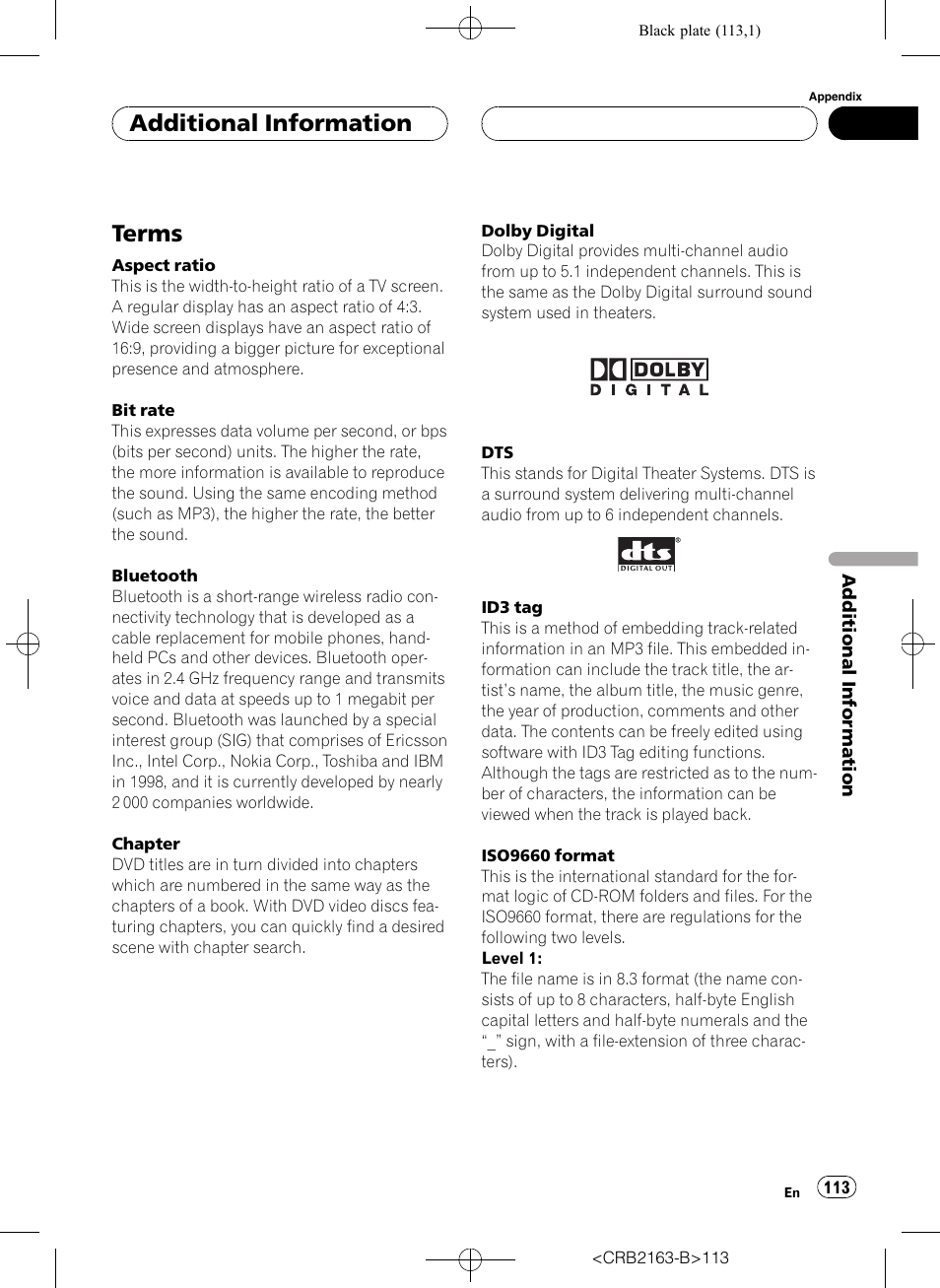 Terms, Additional information | Pioneer Super Tuner III D AVH-P6850DVD User Manual | Page 113 / 120