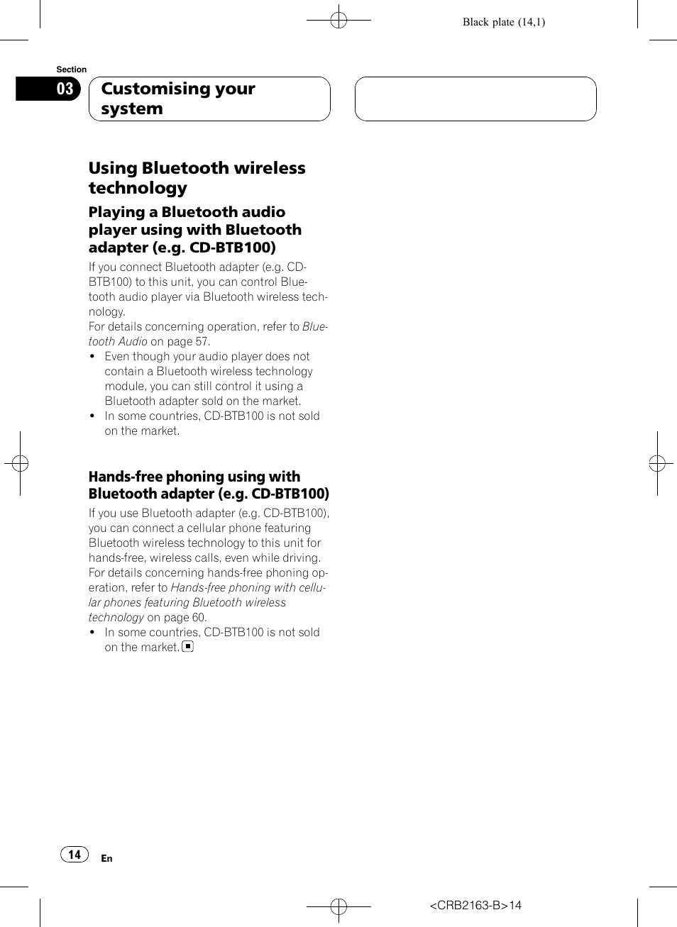 Using bluetooth wireless technology, Customising your system | Pioneer Super Tuner III D AVH-P6850DVD User Manual | Page 14 / 120