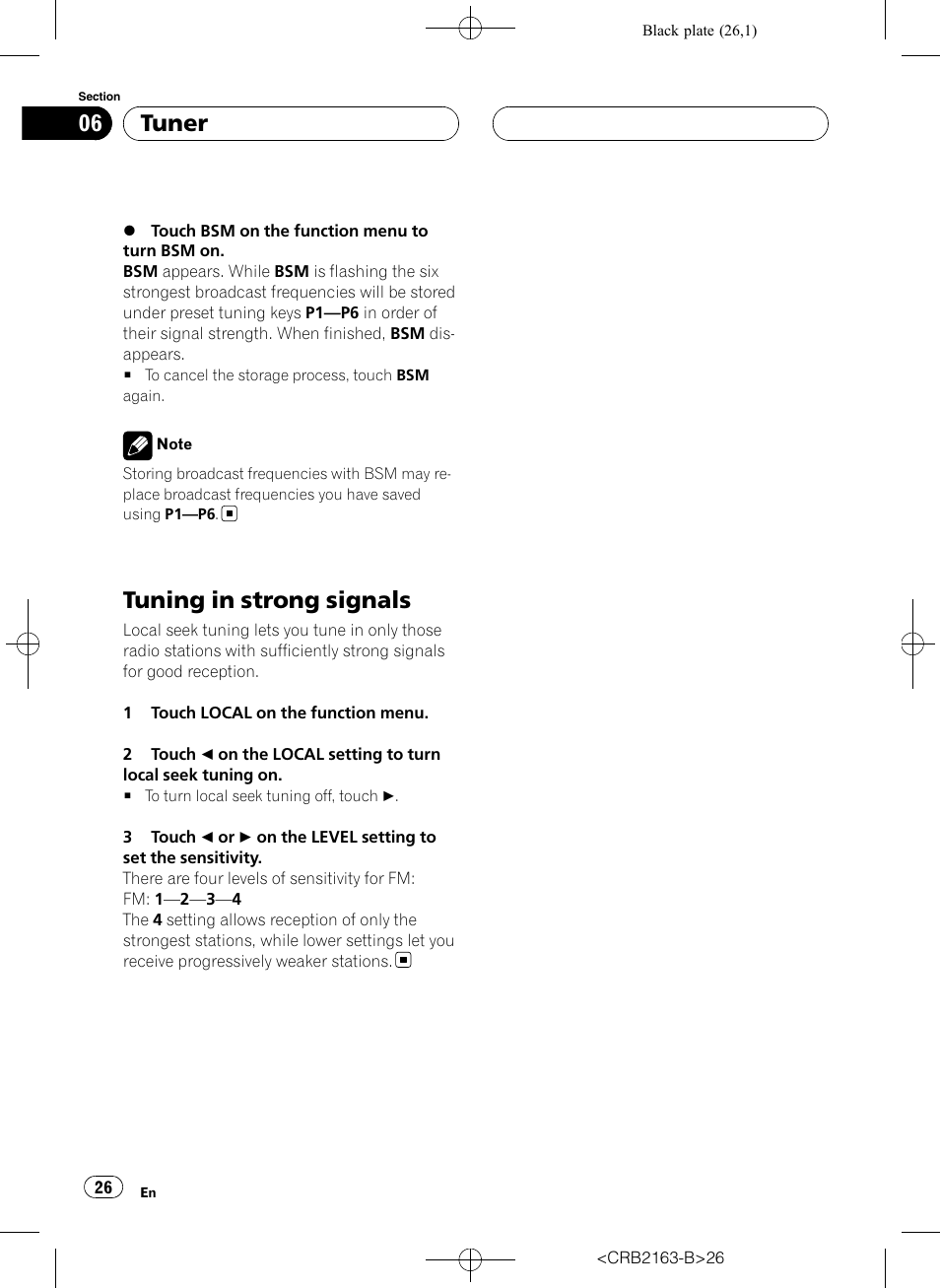 Tuning in strong signals, Tuner | Pioneer Super Tuner III D AVH-P6850DVD User Manual | Page 26 / 120