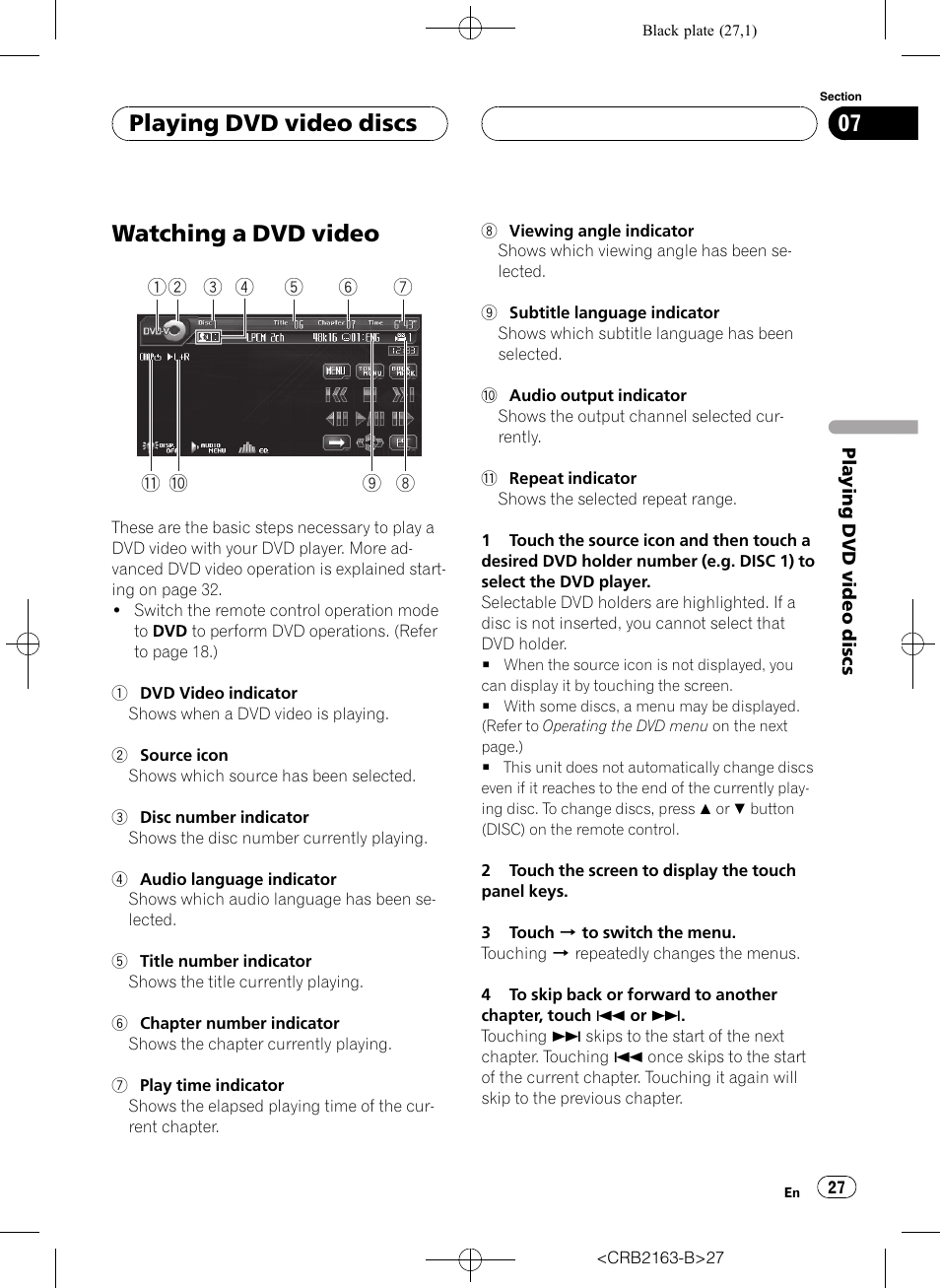 Playing dvd video discs watching a dvd video, Watching a dvd video, Playing dvd video discs | Pioneer Super Tuner III D AVH-P6850DVD User Manual | Page 27 / 120