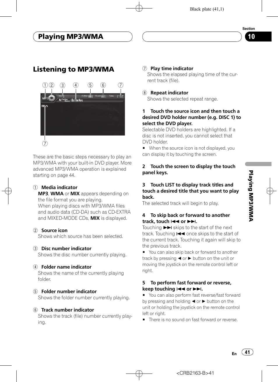 Playing mp3/wma listening to mp3/wma, Listening to mp3/wma, Playing mp3/wma | Pioneer Super Tuner III D AVH-P6850DVD User Manual | Page 41 / 120