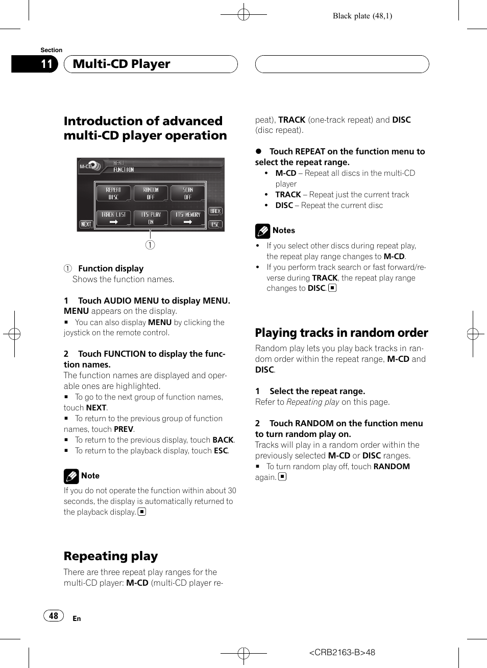 Introduction of advanced multi-cd player, Operation, Repeating play | Playing tracks in random order, Introduction of advanced multi-cd player operation, Multi-cd player | Pioneer Super Tuner III D AVH-P6850DVD User Manual | Page 48 / 120