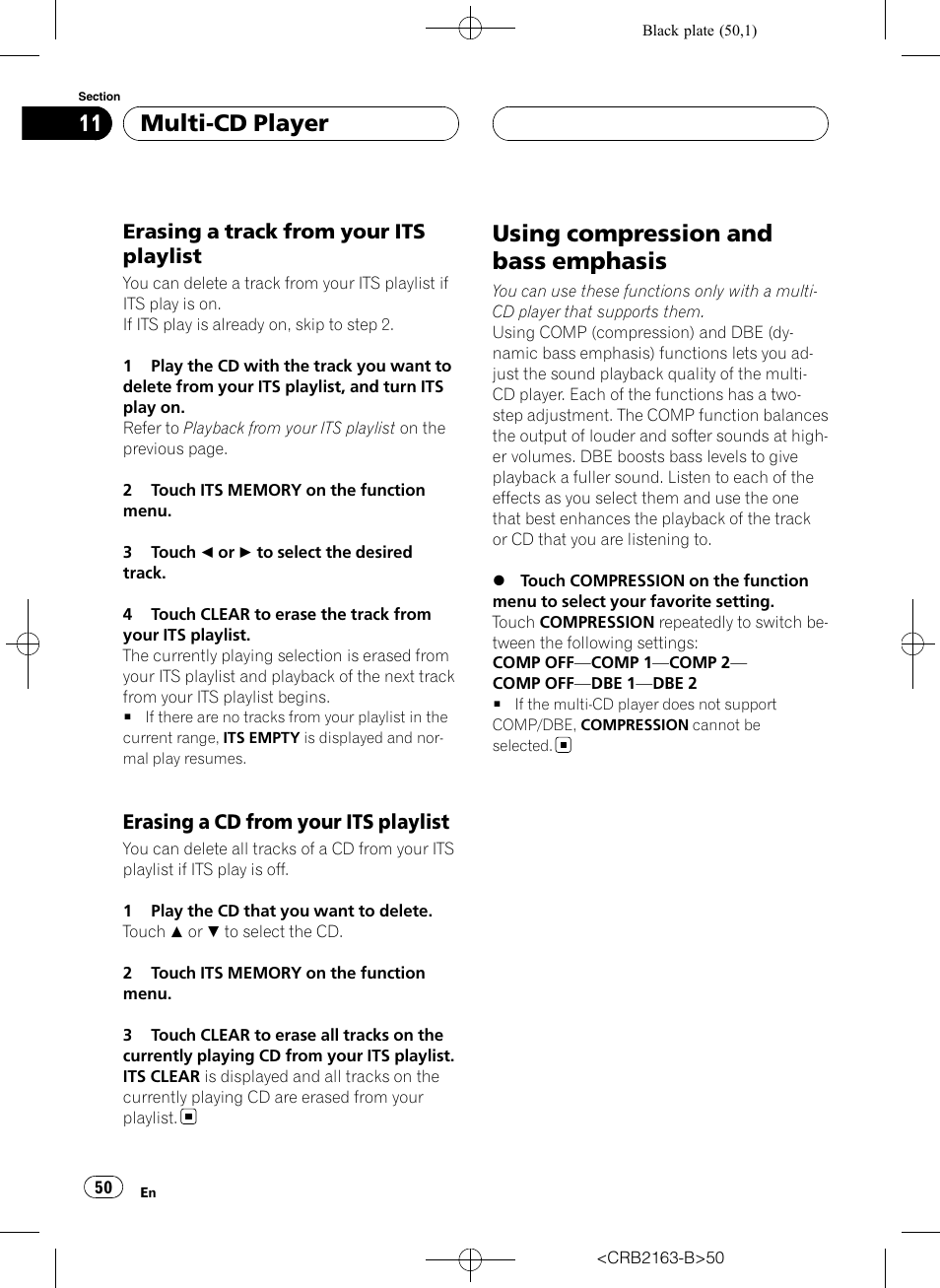 Using compression and bass emphasis, Multi-cd player, Erasing a track from your its playlist | Erasing a cd from your its playlist | Pioneer Super Tuner III D AVH-P6850DVD User Manual | Page 50 / 120