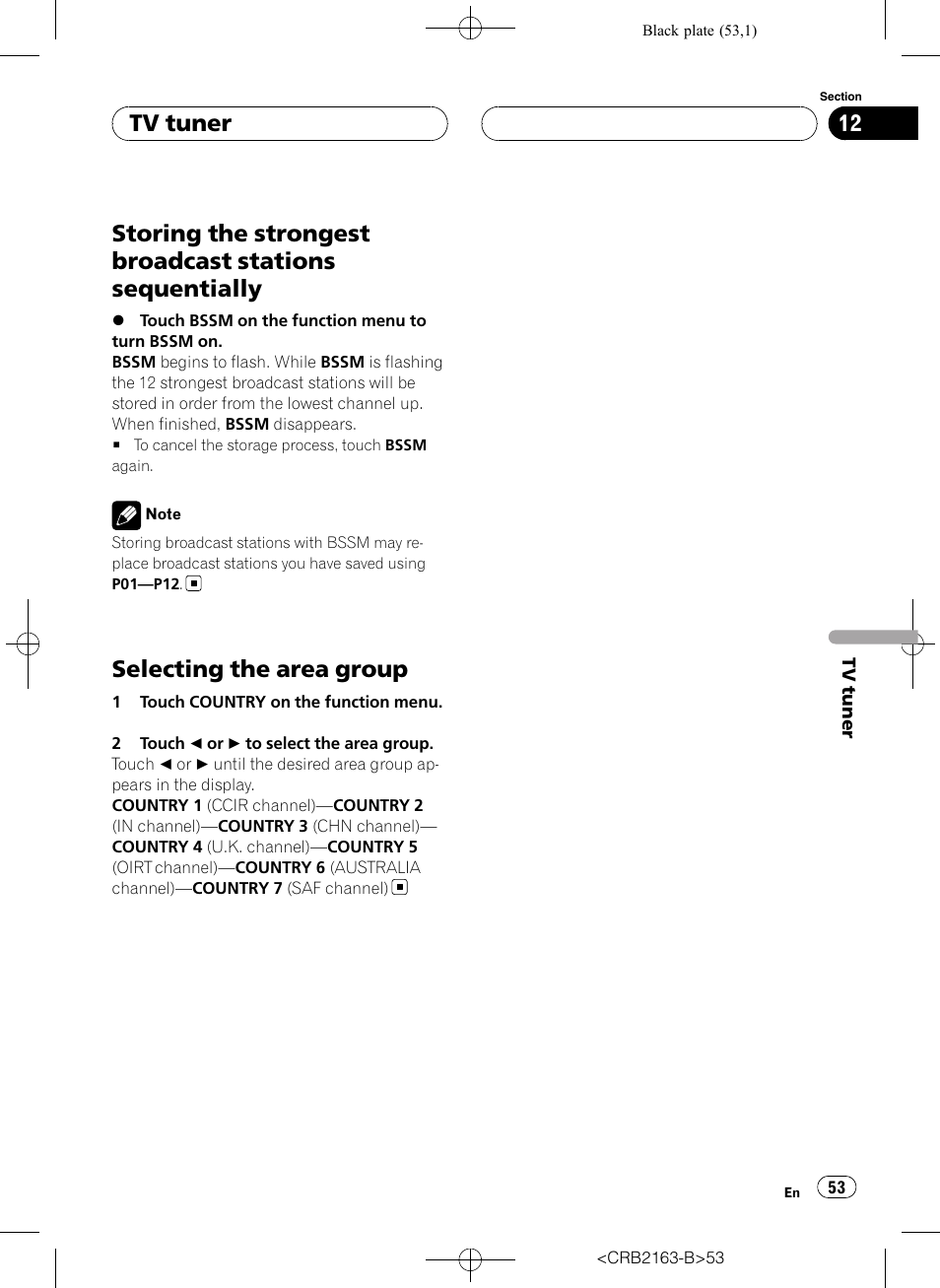 Storing the strongest broadcast stations, Sequentially, Selecting the area group | Tv tuner | Pioneer Super Tuner III D AVH-P6850DVD User Manual | Page 53 / 120