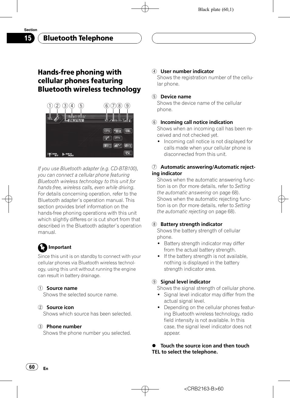 Featuring bluetooth wireless technology, Bluetooth telephone | Pioneer Super Tuner III D AVH-P6850DVD User Manual | Page 60 / 120