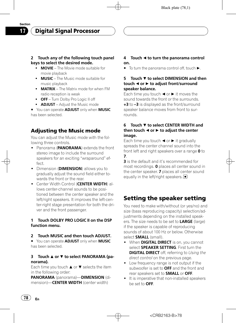 Setting the speaker setting, Digital signal processor, Adjusting the music mode | Pioneer Super Tuner III D AVH-P6850DVD User Manual | Page 78 / 120