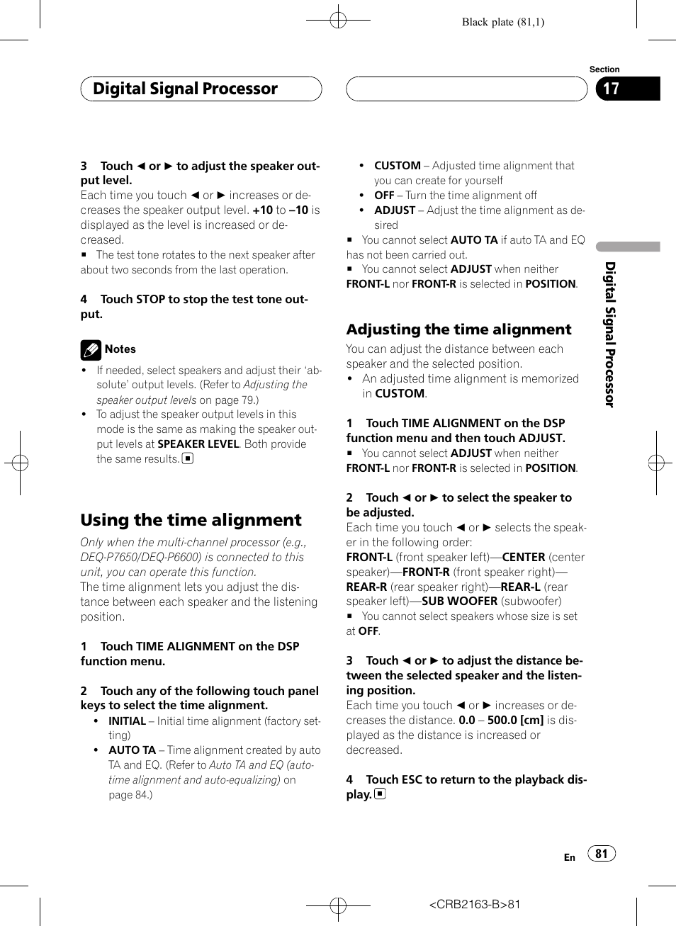 Using the time alignment, Adjusting the time alignment, Digital signal processor | Pioneer Super Tuner III D AVH-P6850DVD User Manual | Page 81 / 120