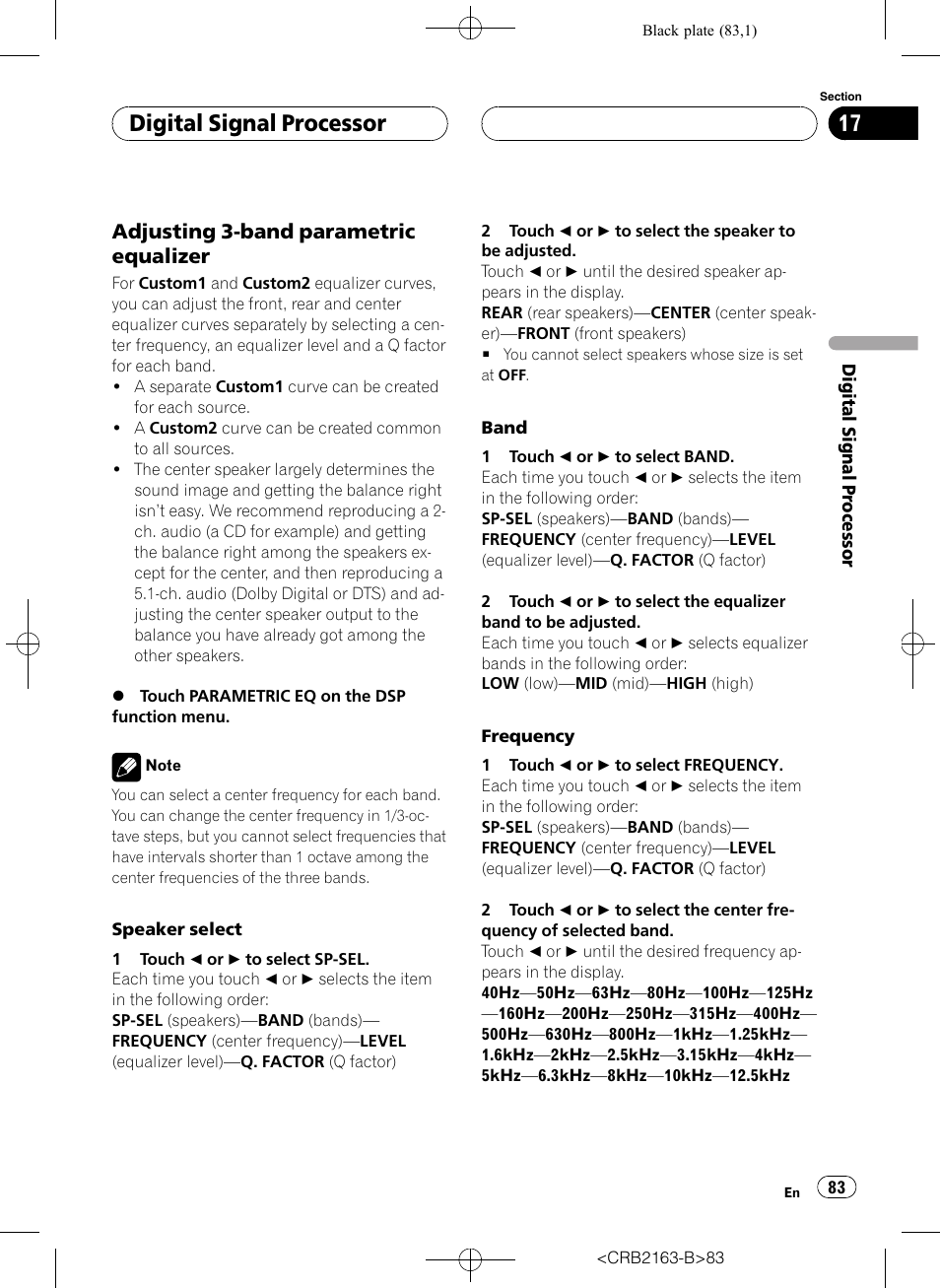 Adjusting 3-band parametric equalizer, Digital signal processor | Pioneer Super Tuner III D AVH-P6850DVD User Manual | Page 83 / 120