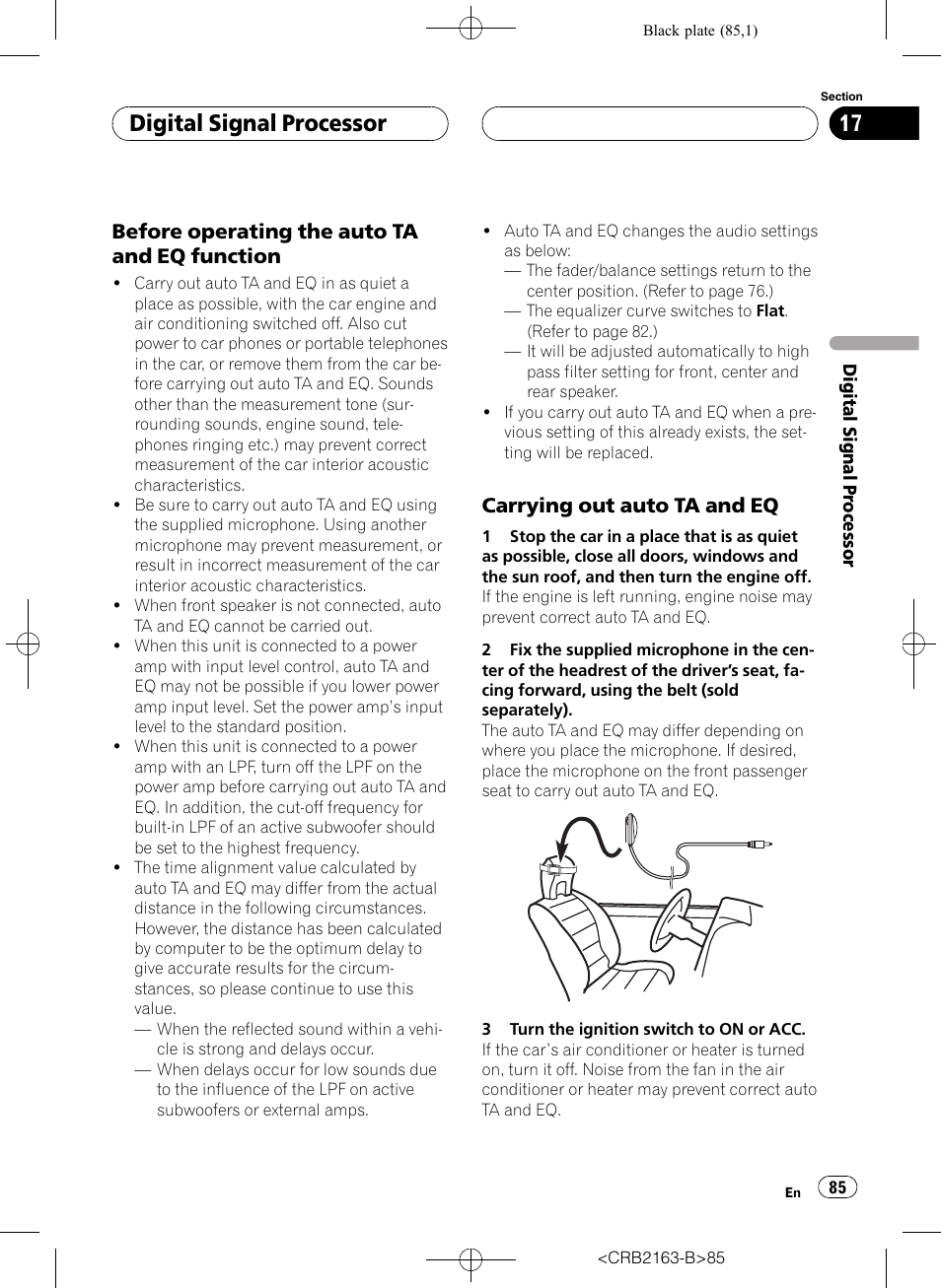 Digital signal processor, Before operating the auto ta and eq function, Carrying out auto ta and eq | Pioneer Super Tuner III D AVH-P6850DVD User Manual | Page 85 / 120