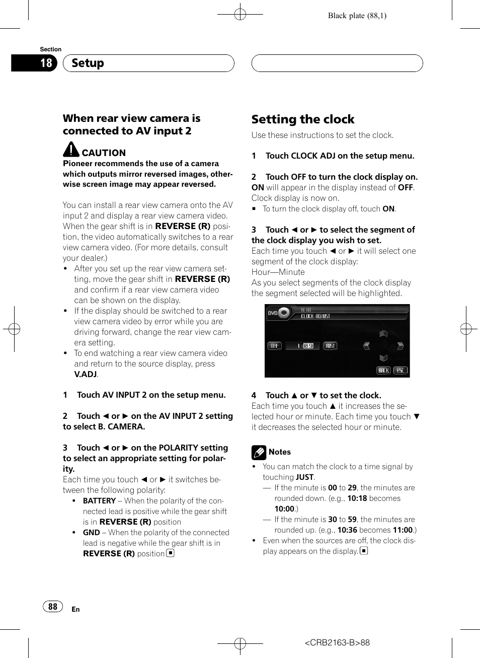 Setting the clock, Setup, When rear view camera is connected to av input 2 | Pioneer Super Tuner III D AVH-P6850DVD User Manual | Page 88 / 120