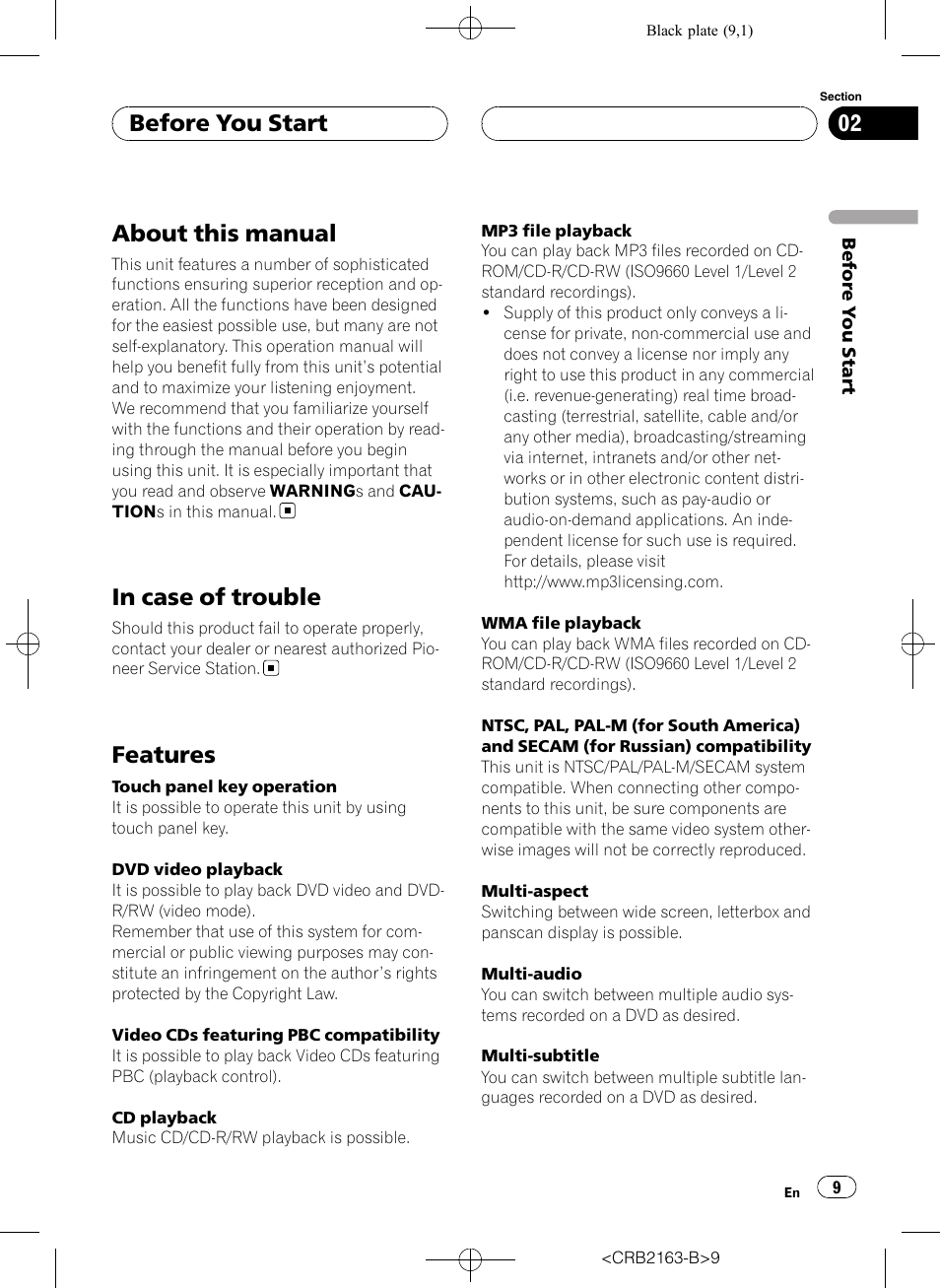 About this manual, In case of trouble, Features | Before you start | Pioneer Super Tuner III D AVH-P6850DVD User Manual | Page 9 / 120