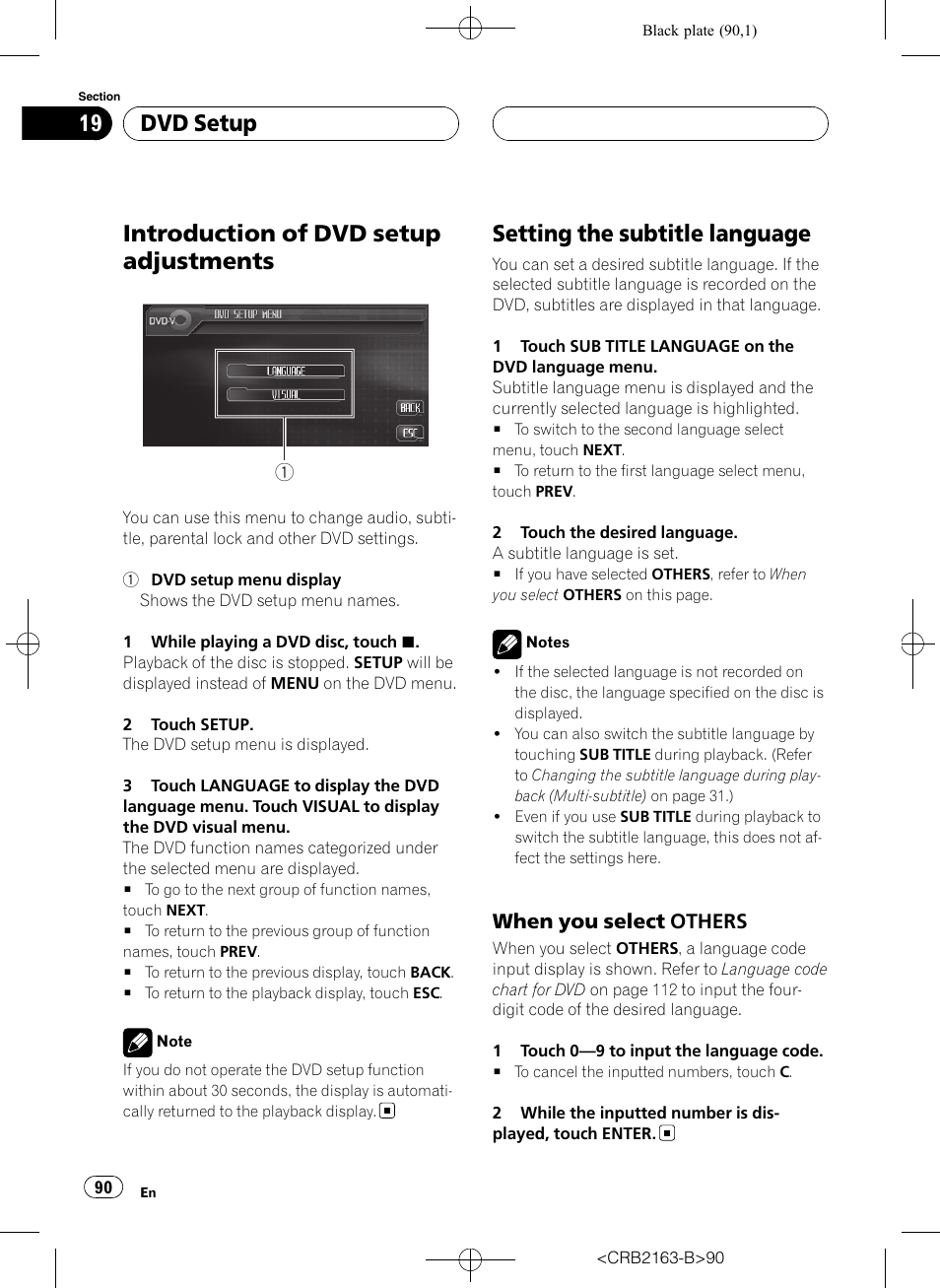 Dvd setup introduction of dvd setup adjustments, Setting the subtitle language, Introduction of dvd setup adjustments | Dvd setup, When you select others | Pioneer Super Tuner III D AVH-P6850DVD User Manual | Page 90 / 120
