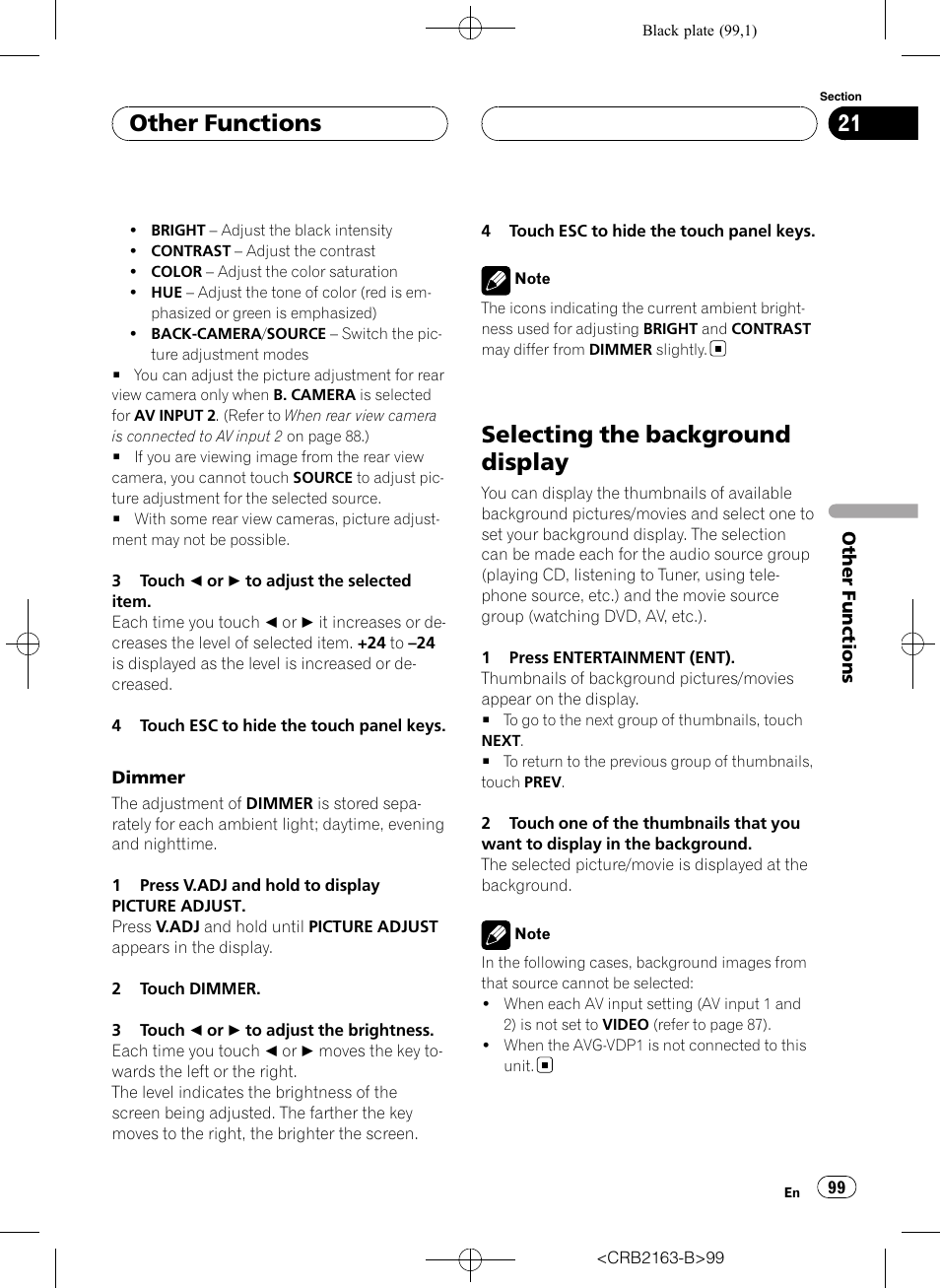 Selecting the background display, Other functions | Pioneer Super Tuner III D AVH-P6850DVD User Manual | Page 99 / 120