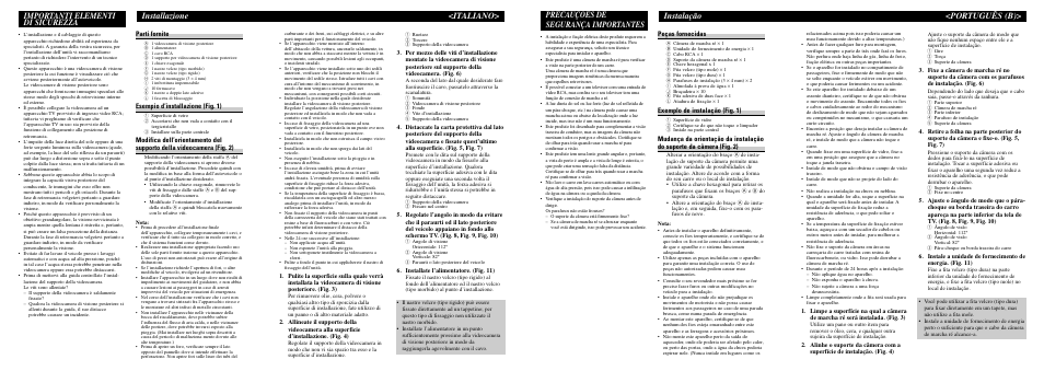 Installazione <italiano, Importanti elementi di sicurezza, Instalação <português (b) | Precauções de segurança importantes, Parti fornite, Esempio d’installazione (fig. 1), Peças fornecidas, Exemplo de instalação (fig. 1) | Pioneer Rear view camera ND-BC1 User Manual | Page 4 / 8