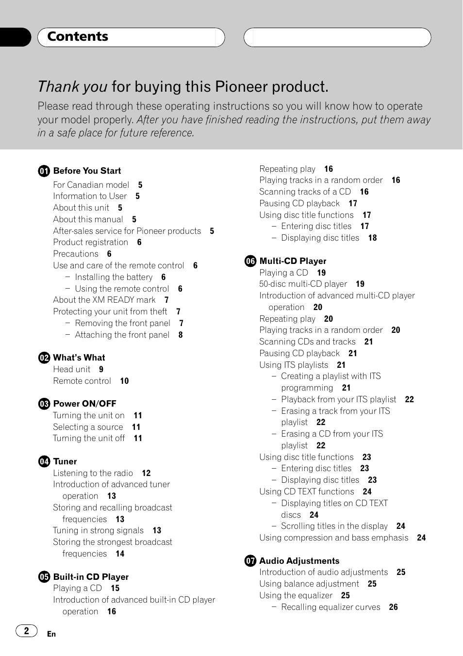 Pioneer DEH-P250 User Manual | Page 2 / 104